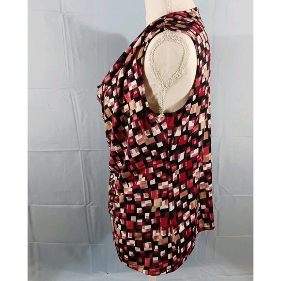 Mandy Evans Tank Top Large Pink Black Tan Geometric Sleeveless Cowl Drop Neck - Picture 4 of 8